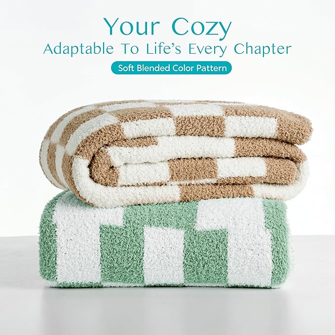 Joiedomi Twin Blanket for Couch Bed, Checkered Knitted Blankets Gifts for Women Mom Girls, Cozy Cute Soft Throw Home Room Decor Aesthetic for Women Mothers Birthday Gifts 60x80 Inches