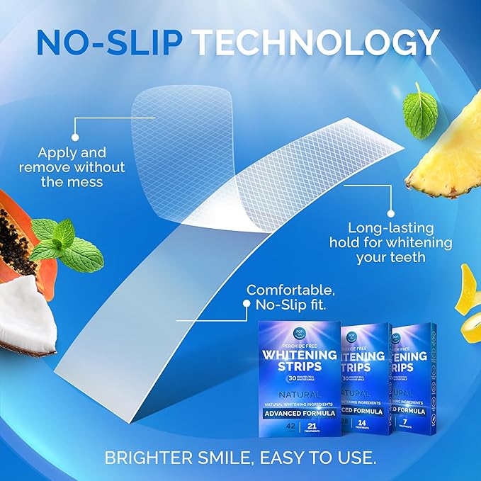Whitening Strips for Sensitive Teeth 7 Treatments, Mint – Enamel Safe, Peroxide-Free Coconut Teeth Whitening Strips with Natural Enzymes – Gentle White Stips for Sensitive Gums & Daily Oral Care