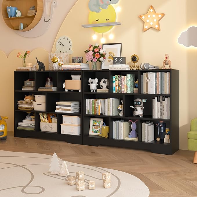 Book Shelf, 8 Cubes Storage Organizer, Freestanding Black Bookshelf Cube Shelf for Bedroom, Living Room, Home Office, 3-Tier Open Shelf Wooden Bookcase