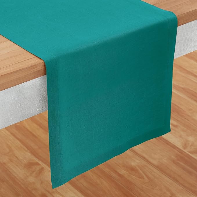 Solino Home Linen Teal Table Runner 72 Inches Long - 100% Pure Linen 14 x 72 Inch Table Runner for Dining, Dresser, Fall, Autumn - Fete