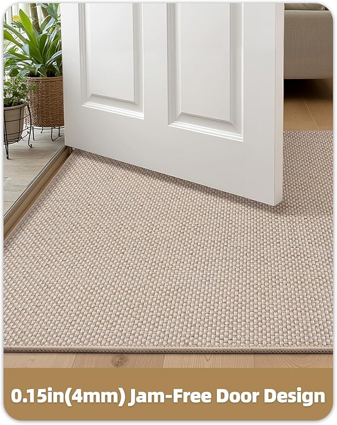 Color&Geometry Front Door Mat Indoor 17"x29", Ultra Non Slip Rubber Backed Dirt Trapper, Low Profile Thin washable, Easy Clean Entry Entryway Rug Door Mat Indoor Entrance, Khaki (Rolled-up NO Creases)