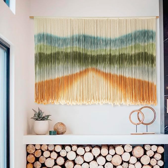 IOWER Macrame Wall Hanging Dip-Dye Chic Home Decor Boho Wall Decor Yarn Wall Art for Nursery, Bedroom, Living Room,Backdrop,57" W X 35" L