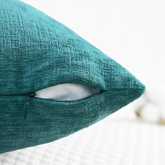 CaliTime Throw Pillow Covers Decorative 12 X 12 Inches Pack of 2 Cozy Chenille Cushion Cases for Couch Sofa Bed Living Room Home Teal