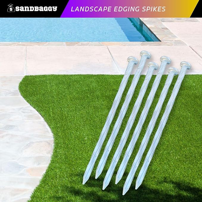 Sandbaggy 6 inch Galvanized Landscape Edging Spikes - Spiral Landscape Nails - 7 Gauge Steel - Great For Hard Rocky Soil - Also Great For Paver Edging, Artificial Turf, Landscape Fabric (1500, 6 inch)