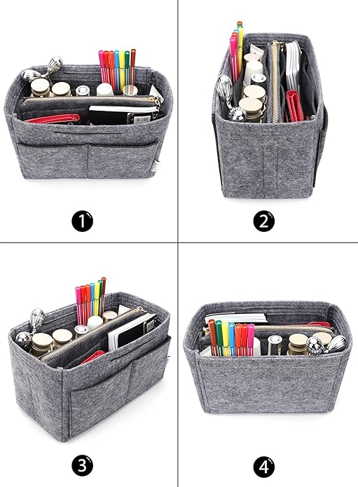 LEXSION Felt Purse Bag Organizer Insert with zipper Bag Tote Shaper Fit Speedy Neverful PM MM