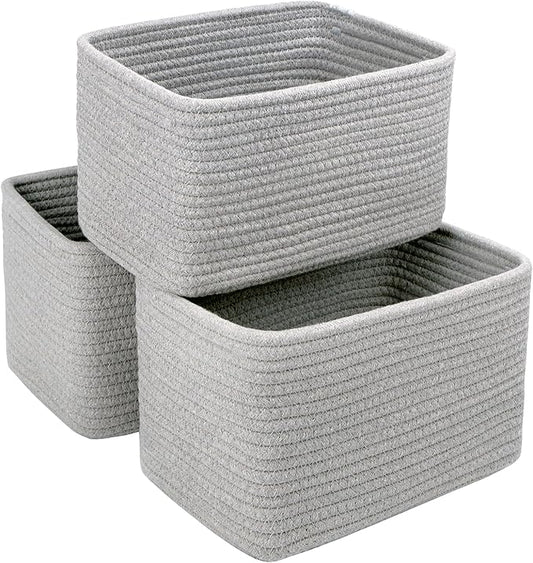 Small Baskets Set of 3-11"x7"x7" Perfect Toy Baskets for Storage, Ideal Storage Basket for Cube, Towels, and More - Basket for Shelves （Grey)