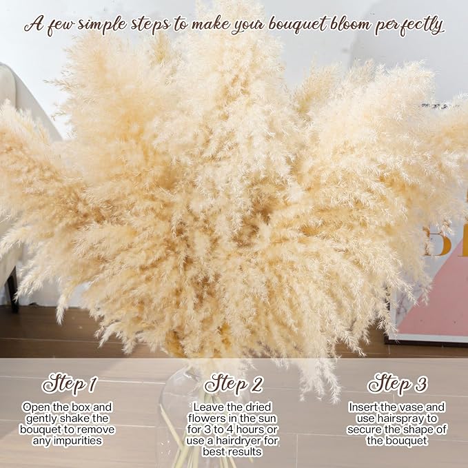 40" 11 PCS Dried Pampas Grass Decor Tall,Large Natural Beige pompas Grass,Tall Pampas Grass for Floor Vase,Wedding,Party,Farmhouse,Boho Home Decor,and Creating a Bohemian Ambiance