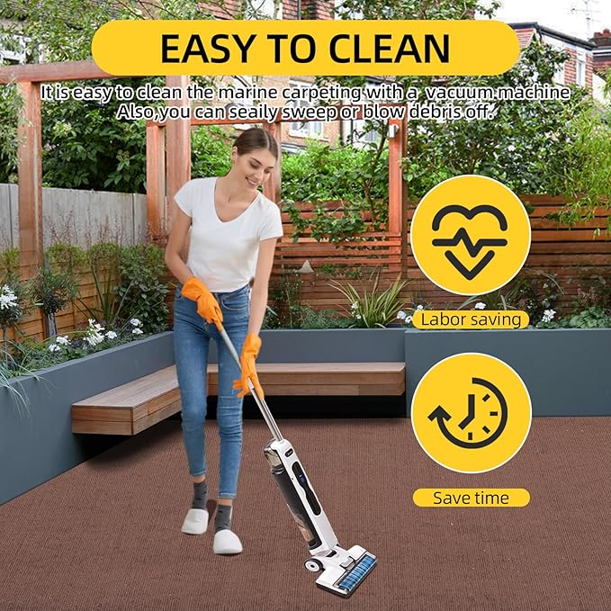 Marine Carpet,5 FT x 20 FT Brown Indoor Outdoor Carpet 0.2" Thick Boat Carpet with Water-Proof TPE Backing, Non-Slide Outdoor Marine Carpet Roll for Home, Patio, Porch, Deck