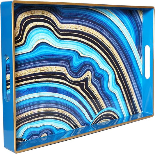 Spsyrine Decorative Tray, Plastic Rectangular Coffee Table Tray with Handles, Marble Serving Tray for Living Room, Ottoman, Bathroom Decor. 15.6” X 10.2".SLRE