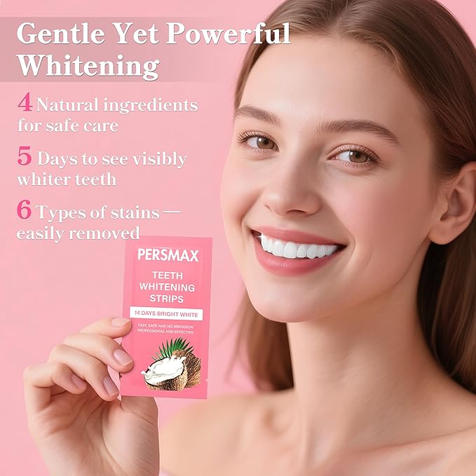 Teeth Whitening Strips for Sensitive Teeth Enamel Safe Smile Whitening Kit, 28 Strips 14 Treatments, No-Slip Remove Coffee Wine Smoking Stains Professional
