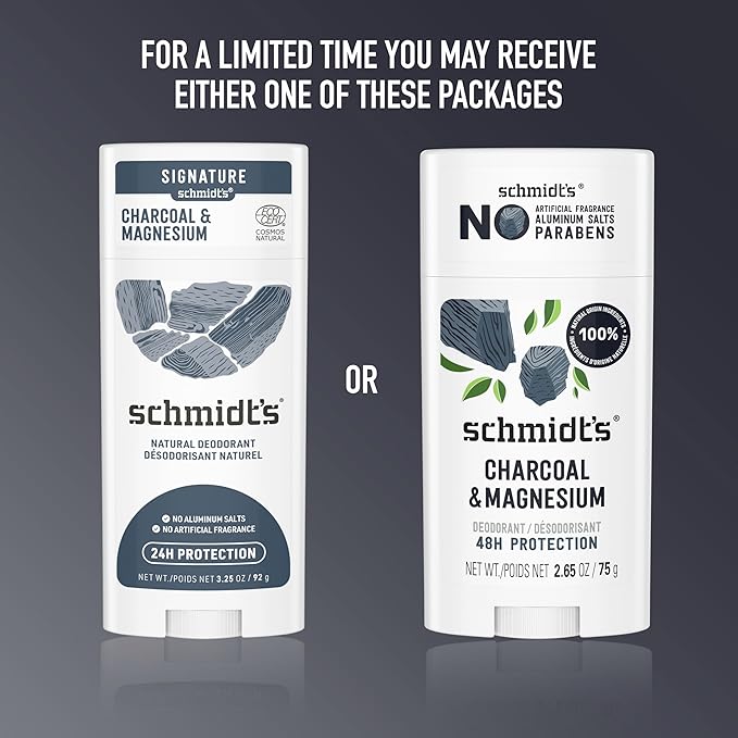 Schmidt's Aluminum-Free Vegan Deodorant Charcoal & Magnesium with 24 Hour Odor Protection, for Women and Men, Natural Ingredients, Cruelty-Free, 2.65 oz