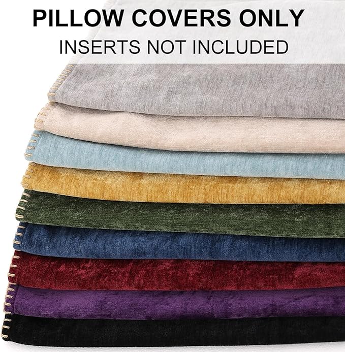 decorUhome Fall Chenille Soft Throw Pillow Covers 12x20 Set of 2, Lumbar Velvet Farmhouse Neutral Decorative Euro Pillow Covers with Stitched Edge for Couch Sofa Bed Home Decor, Rust