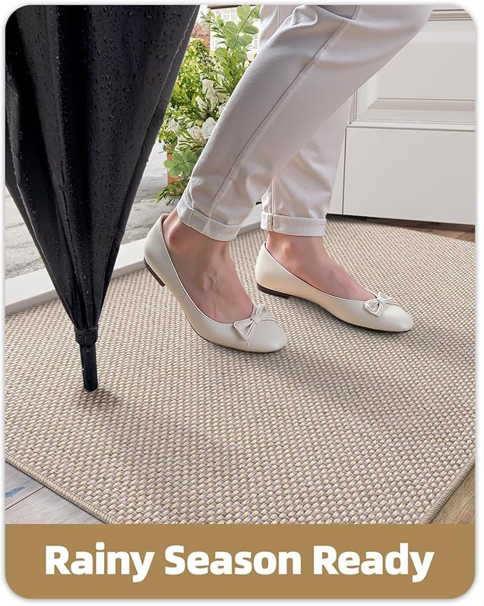 Color&Geometry Front Door Mat Indoor 17"x29", Ultra Non Slip Rubber Backed Dirt Trapper, Low Profile Thin washable, Easy Clean Entry Entryway Rug Door Mat Indoor Entrance, Khaki (Rolled-up NO Creases)