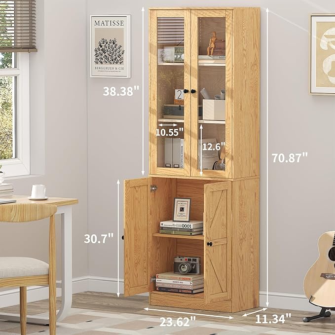 71" Tall Bookcases Set of 2, Bookshelves with Doors, 5-Shelf Bookcase with Storage, Wooden Bookshelf Floor Standing Display Storage Shelves Home Decor Furniture for Living Room,Bedroom,Natural