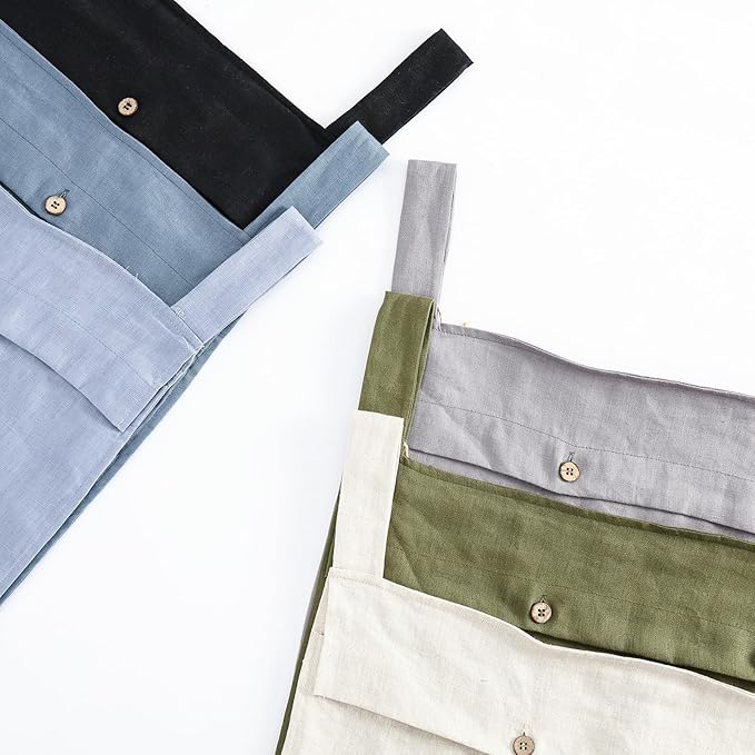 Linen Hanging Laundry Bag, 100% Linen Over The Door Laundry Hamper with Buttons and Zipper, Space Saving Door Hampers for Laundry Dirty Clothes Home Travel, Blue
