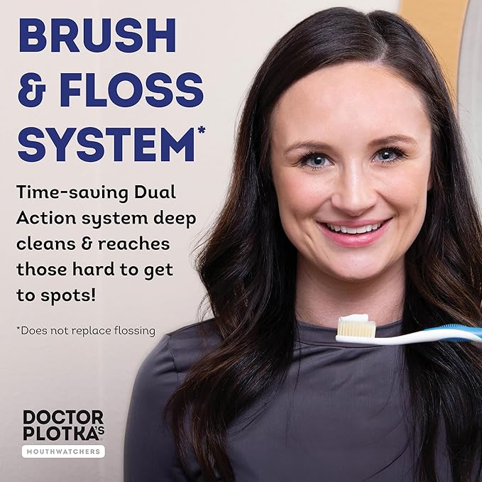 MOUTHWATCHERS Soft Flossing Toothbrushes, Value Pack of 4, Blue, Manual Toothbrush for Adults, Ultra Clean, Good for Sensitive Teeth and Gums, by Dr. Plotka's