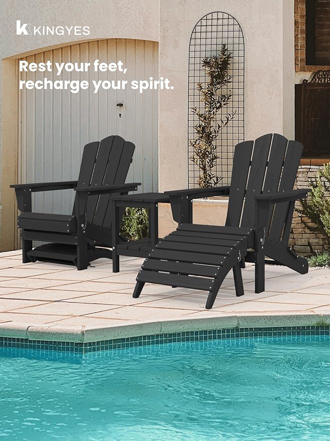 KINGYES Folding Adirondack Ottoman for Adirondack Chair, Black