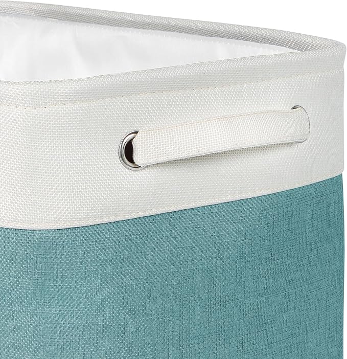 Kntiwiwo Foldable Storage Bins 15" x 10" x 9.5" Fabric Storage Basket Cube with Handles Large Linen Closet Organizer Bins for Organizing Shelf Home, Set of 3, Teal