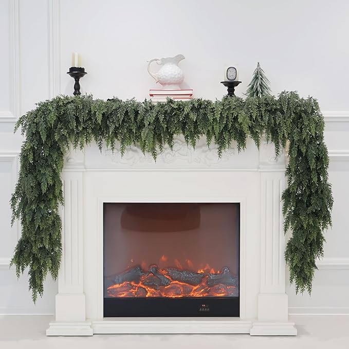 Christmas Cedar Garland Artificial Real Touch Thickness Realistic Greenery Pine Garland for Mantle Fireplace Outdoor Indoor Christmas Decorations 5FT