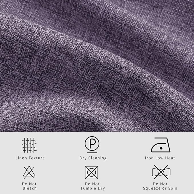 Macochico 100”Wx102”L 100% Blackout Pinch Pleated Linen Curtains for Sliding Door Bedroom Living Room Farmhouse Thermal Insulated Violet Burlap Drapes with Tieback 1 Panel Shabby Chic Style