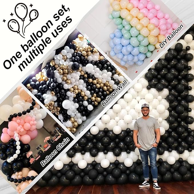 Black Linking Balloons, 100PCS Linked Balloon with Tail for Balloon Wall Arch and Chains, Quick Linkable Balloons for Wedding Birthday Baby Shower Engagement Graduation Party Decorations (10inch)