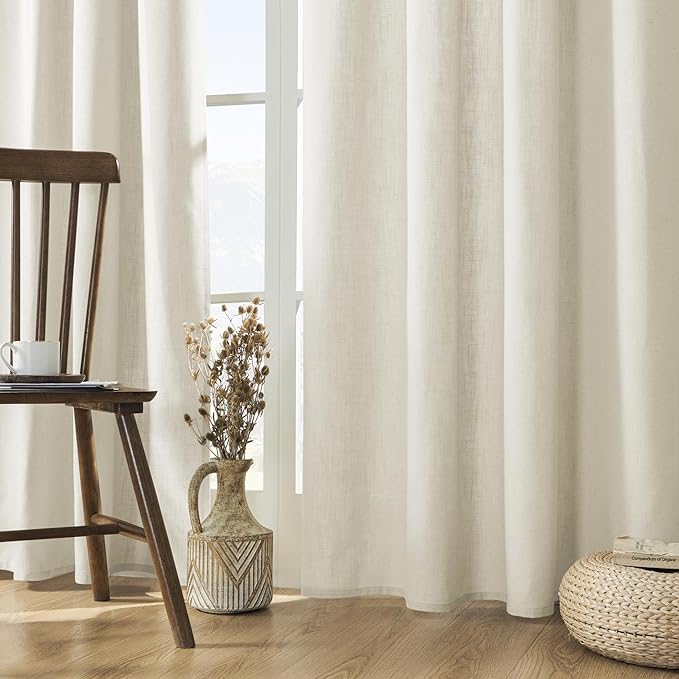 Joydeco Linen Curtains 72 inch Length 2 Panel Set, Light Filtering Curtain for Living Room Bedroom, 52 inch Wide Drapes with Rod Pocket Back Tab