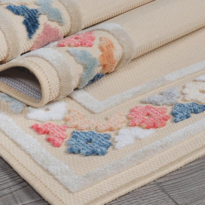 Beverly Rug Outdoor Rug 6x9 Modern Bordered Area Rugs for Indoor and Outdoor Patio Easy to Clean Non Shedding Living Room Porch Garden Washable Outside Carpet (6 x 9 Beige)