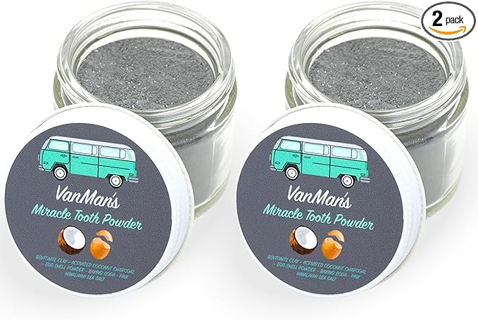 Vanman’s - Miracle Tooth Cleaning Powder Toothpaste (2 Pack) - Fluoride-Free Whitening Tooth Powder with Coconut Charcoal & Eggshell - Remineralizing Toothpaste - 2.2 Ounce