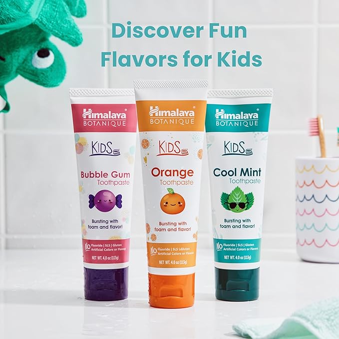Himalaya Botanique Kids Toothpaste, Herbal, Cool Mint Flavor, Fights Plaque, Fluoride & SLS Free, Gentle, No Artificial Colors, Gluten & Cruelty Free, Vegan, Foaming, 4 Oz, 2 Pack