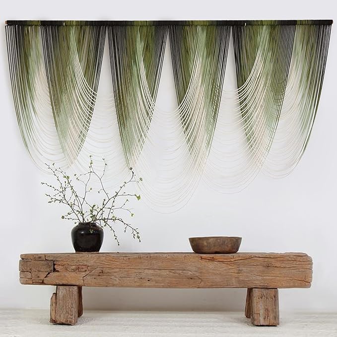 Macrame Wall Hanging Dip-Dyed Large Macrame Wall Decor Yarn Tapestry 57" W x 41" L For Headboard Bedroom Living Room Boho Fiber Home Art