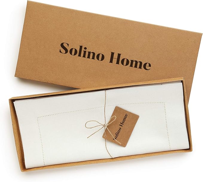 Solino Home Linen Ivory Table Runner 90 Inches Long - 100% Pure Linen Hemstitch 14 x 90 Inch Table Runner for Dining, Fall, Autumn, Thanksgiving - Classic Hemstitch