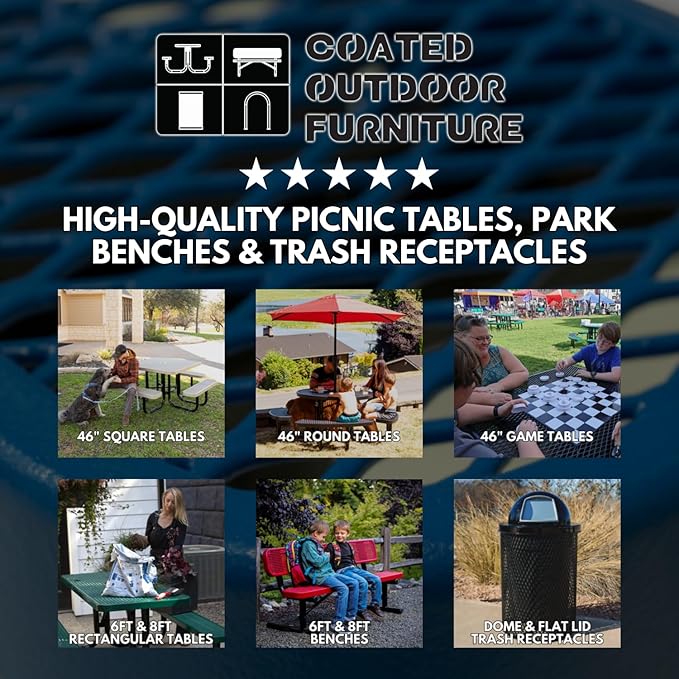 Heavy-Duty Portable Outdoor Picnic Table with Umbrella Hole, Expanded Metal Commercial-Grade Patio Dining Furniture Made in America (46" Round Top, Purple)