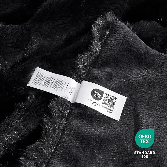 Cozy Bliss Faux Fur Throw Blanket for Couch, Fuzzy Soft Plush Thick Bubble Blanket for Sofa Bedroom Living Room, 50 * 60 Inches Black