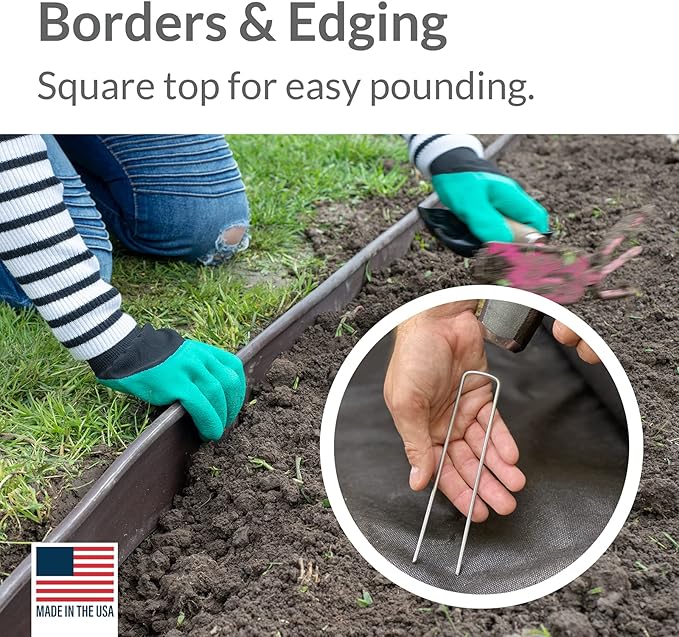 Pinnacle Mercantile USA Made 100 Pack Garden Landscape Staples Weed Barrier Fabric Stakes Galvanized 6 inch Pins Anti Rust Sod Staple 11 Gauge Steel