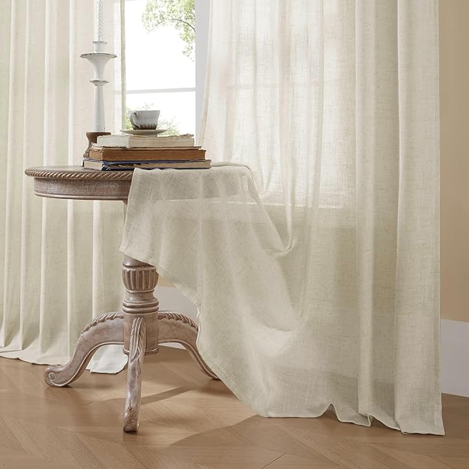Joydeco Linen Curtains 72 Inch Length 2 Panel Sets,Light Filtering Curtains for Bedroom 52 Inch Wide Living Room Drapes with Back Tabs & Rod Pockets (W52 x L72 Inch, Beige)