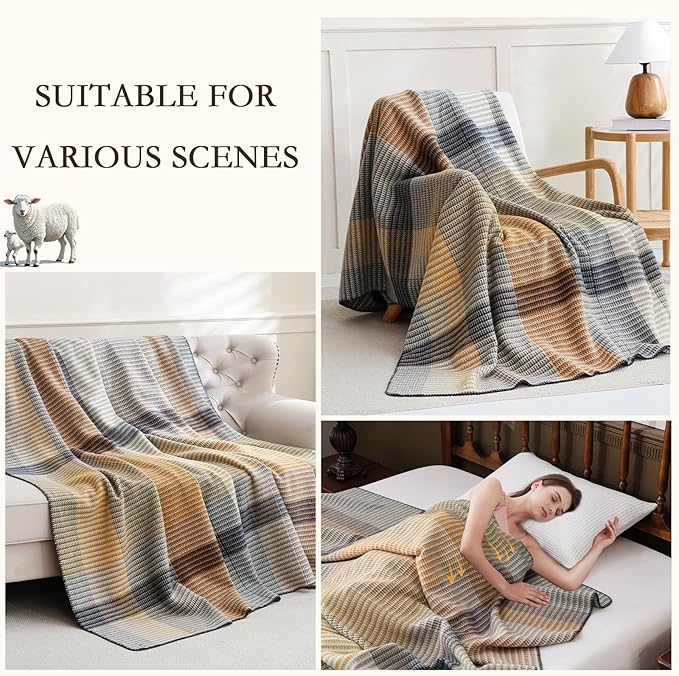 YOUR MOON Pure Merino Wool Blanket, King Size, 100% Australian Natural Wool, Washable, Hypoallergenic - Non-Itchy (Brownish Blue, 90 * 108)