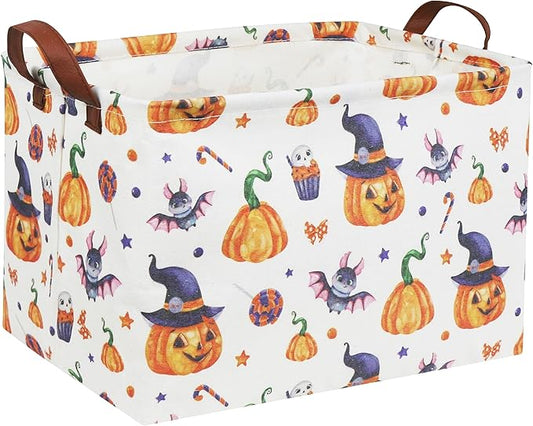 HIYAGON Rectangular Halloween Basket Trick or Treat Basket for Kids Boys and Girls Pumpkin Candy Box for Halloween Parties Cute Storage Bin Organizer Box Room Decor(Pumpkin)