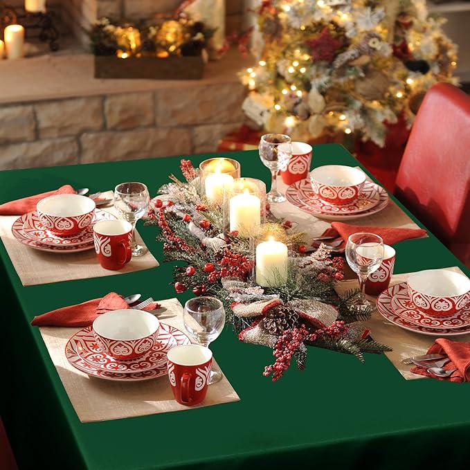 sancua Square Tablecloth - 60 x 60 Inch - Stain and Wrinkle Resistant Washable Polyester Table Cloth, Decorative Fabric Table Cover for Dining Tables, Buffet Parties and Christmas, Hunter Green