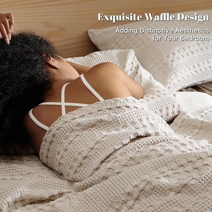 PHF 100% Cotton Waffle Weave Blanket King Size, Soft Lightweight Breathable Cozy Summer Blankets for Bed, Luxury Aesthetic Woven Bedding for Home Decor, 108"x90", Oatmeal