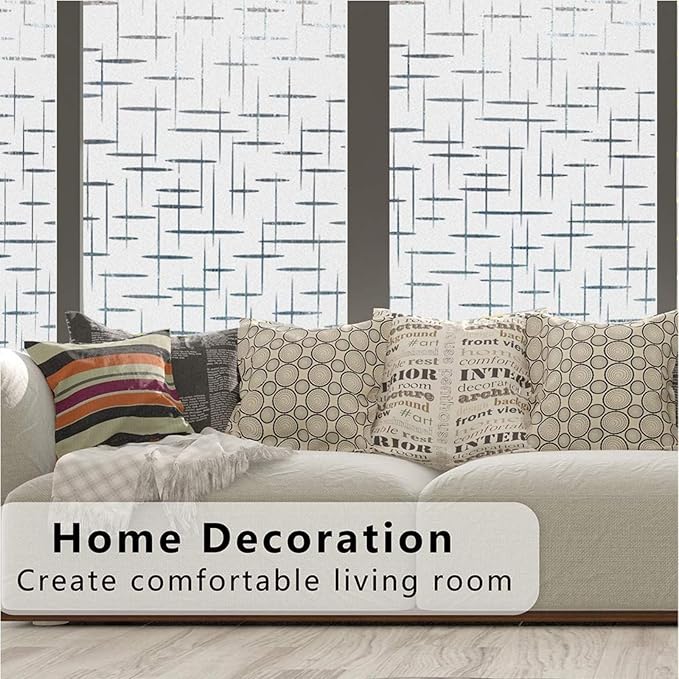Finnez Frosted Window Film Non-Adhesive, Frosting Privacy Film for Glass Windows, Self Static-Cling Decorative Window Cling for Home Office UV Protection Cross Pattern, 29.5 x 78.7 inches