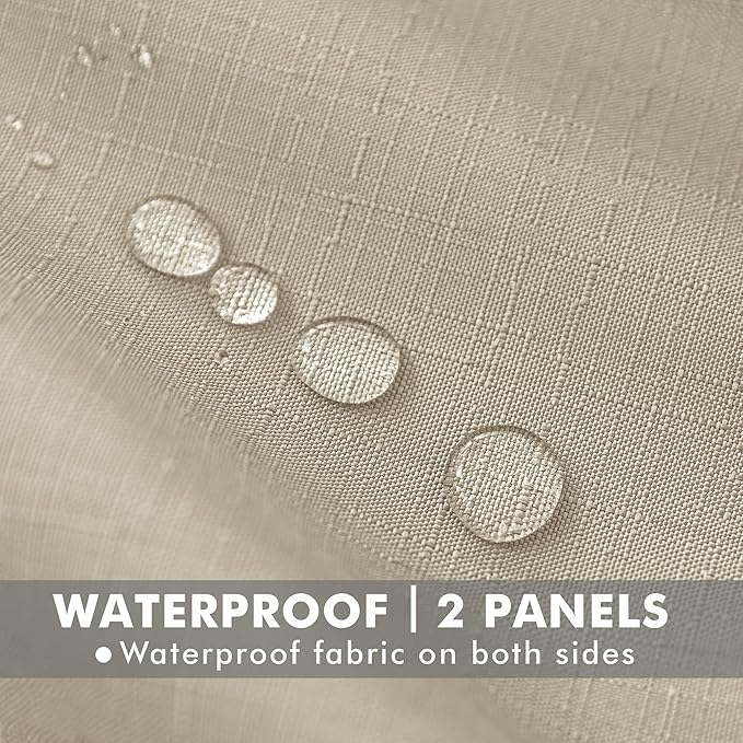 HolidayIdeas 6 Panels Linen Outdoor Curtains for Patio Waterproof Cream Outside Curtains 54"x84"-Indoor/Outdoor Gazebo Curtains Weatherproof, Privacy for Pergola, Porch, Cabana, Living Room, Deck