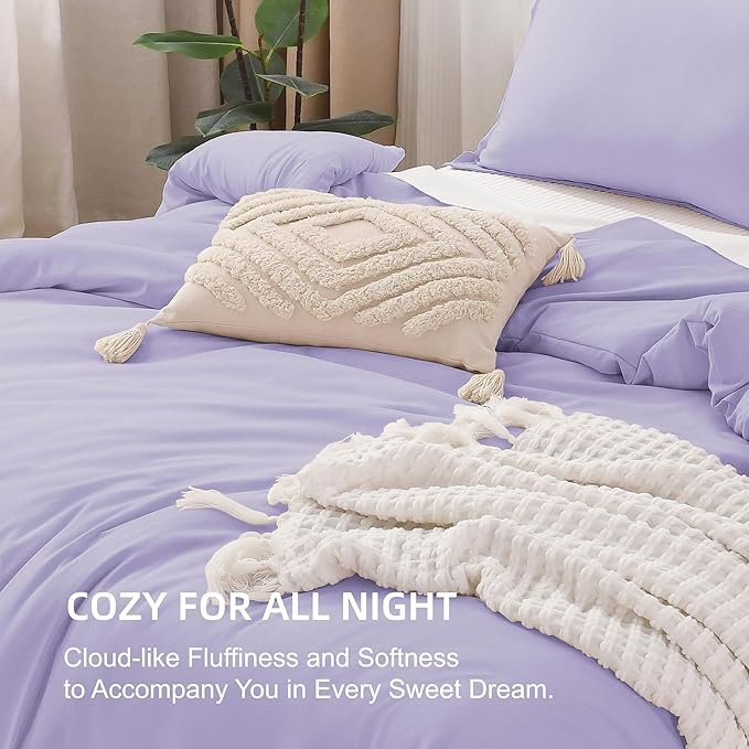 Litanika Lavender Purple Comforters Queen Size, 3 Pieces Lightweight Solid Bedding Comforter Set, All Season Fluffy Bed Set (90x90In Comforter & 2 Pillowcases)