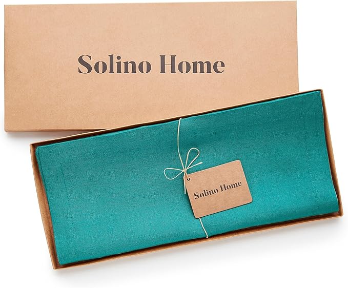 Solino Home Linen Table Runner 60 Inches - 100% Pure Linen Teal Table Runner 14 x 60 Inch Ideal for Dresser and Coffee Tables - Fete