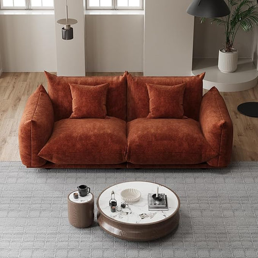 Modern Minimalist Chenille Modular Sectional Sofa, Oversized Couch and Loveseat Set with Thick Cushions, Upholstered Sofa for Small Spaces, Living Room, Bedroom, Office, Apartment(Orange,75" Loveseat)