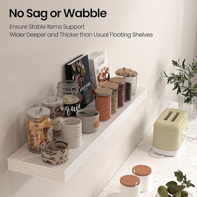 Floating Shelves for Wall,40" W x 8" D x 1.5" H, Wooden Wall Mounted Display Shelves with Invisible Brackets for Living Room, Bedroom, Bathroom, Kitchen Decor and Storage, Set of 2, White