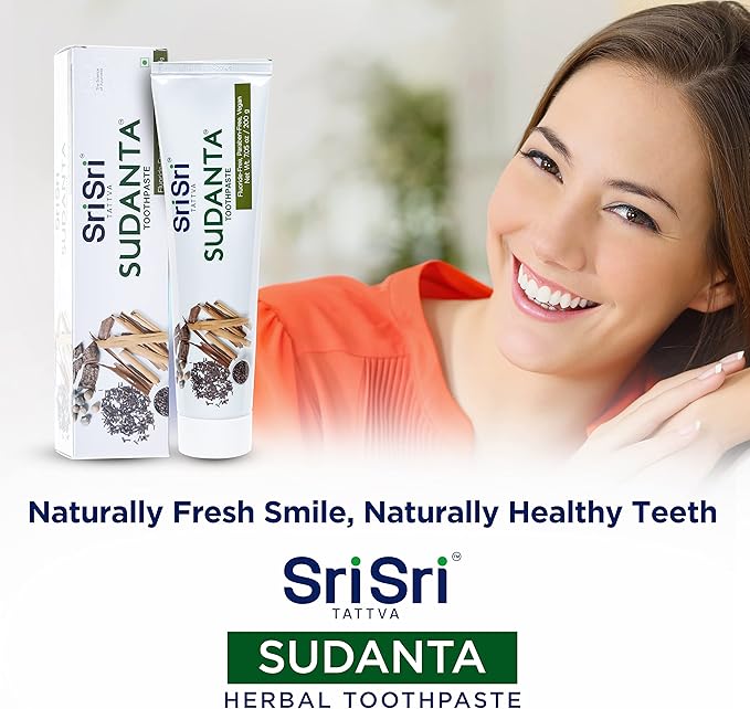 Sri Sri Tattva Sudanta Herbal Toothpaste for Oral Care Protection - Fluoride Free Ayurvedic Toothpaste to Strengthen Teeth and Gums Without Causing Sensitivity - All Natural, 200g (1 Pack)