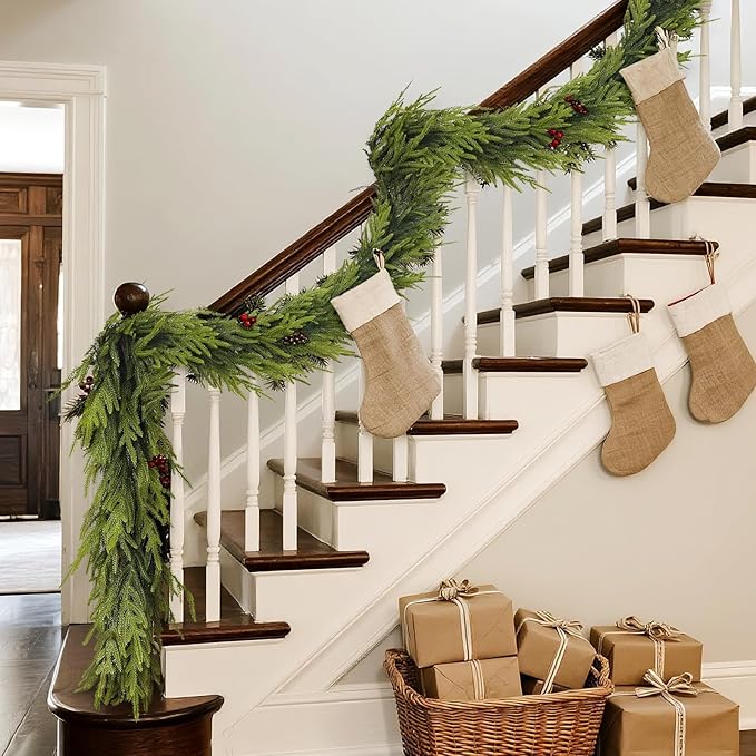 Artificial Norfolk Pine Garland - Faux Christmas Garland Fake Green Garland for Fireplace,Table, Stairs, Mantle, Window,Indoor Outdoor,Home,Holiday Decor (1 PCS,16 FT)
