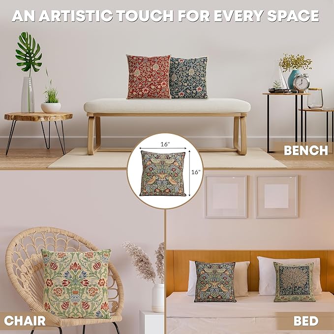 Charlotte Home Furnishings Throw Pillow Covers 16x16 in, Blue Strawberry Decorative Couch Pillow Covers, Boho European Tapestry Cushion Cases, Living Room Cozy Home Decor, Jacquard Woven Soft Cotton