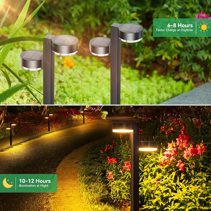 Solar Pathway Lights Outdoor Waterproof, 6 Pack with 12 Head Solar Lights Outdoor Super Bright Up to 12Hrs, Auto On/Off Garden Light for Yard Patio Path Walkway Driveway Outside Decor