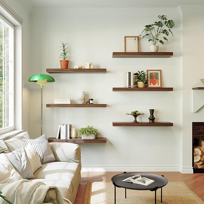 Large Floating Shelves for Wall Set of 1 Wooden Wall Shelves 30 in x 12.75 in x 2 in Room Decor Long Shelf with Invisible Wall Mount Bracket for Bedroom Kitchen Living Room Walnut